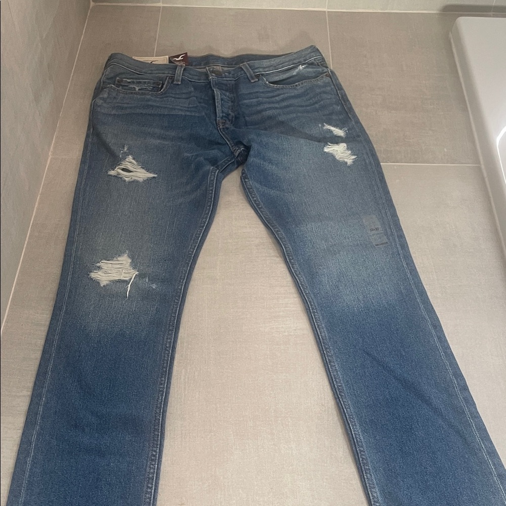 Hollister Men's Skinny Jeans - Distressed Blue